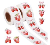 PH PandaHall 1000pcs Strawberry Coquette Sticker, Cute Fruit Stickers WaterColour Pink Bow Paper Decal Self Adhesive Strawberry Seal Label Decals for DIY Party Card Candy Cookie Bag Gift Supplies,1 in