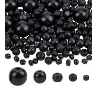 PH PandaHall 1005pcs 5 Sizes Black Wooden Beads Macrame Bead Round Spacer Beads Red Pony Bead for Bracelets Crafts Macrame Christmas Tree Party Decor, 6~20mm