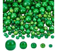 PH PandaHall 1005pcs 5 Sizes Green Wooden Beads Tiny Painted Wood Macrame Beads for Bracelets Crafts Macrame Christmas Tree Party Decor, 6~20mm Green