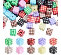 PH PandaHall 100PCS 10 Colors Check Beads 14mm Cube Acrylic Beads Square Checkered Bead Lattice Spacers Opaque Tartan Pattern Bead for Bracelet Necklace Earring Keychain Jewellery Making Beaded Pen