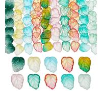 PH PandaHall 100pcs 10 Colors Glass Leaf Charms Leaf Beads Transparent Two-Color Leaves Pendants Glass Plant Charms for Spring Summer Earring Bracelet Necklace Jewelry Making DIY Crafts