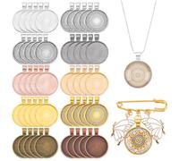 PH PandaHall 100pcs 10 Colours Bezels Pendant Trays Blanks Vintage Style Cabochon Settings Round Flatback Pendant Base Gemstone Settings Bezels for Jewellery Making DIY Crafts Tray: 25mm