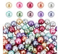 PH PandaHall 100pcs 12mm Mixed Color Pearlized Glass Beads Dyed Round Satin Luster Faux Pearl Beads for Jewelry Necklace Craft Making, Hole: 1mm