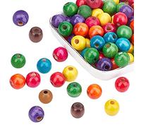PH PandaHall 100pcs 14mm Large Wooden Beads for Crafting, 4mm Hole Colourful Beads Painted Hair Bead for Braided Hair Macrame Projects Jewellery Making Garland Home Decor DIY Crafts