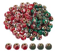 PH PandaHall 100pcs 15mm Christmas Pom Pom Beads Christmas Checkered Beads Red Green European Bead Large Hole Spacer Bead for Xmas Tree Winter Ornament Pen Keychain Making DIY Crafts Holiday Decor