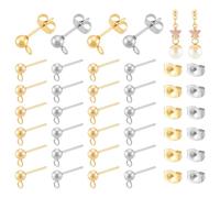 PH PandaHall 100pcs 24K Gold Plated Ball Post Earrings with Loop Stainless Steel Earring Posts 4mm Ball Stud Posts for DIY Jewellery Making Wedding Christmas Birthday Gift Crafting Decoration