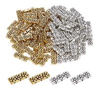 PH PandaHall 100pcs 3 Hole Rectangle Spacer Bar Metal Beads with Flower, Tibetan Multi Strand Alloy Spacers Bar Link Connectors for Jewellery Making, Antique Silver & Antique Golden