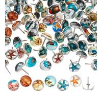 PH PandaHall 100pcs 50 Styles Ocean Theme Thumb Tacks, 10mm Push Pins Decorative Thumbtacks Half Round Iron Drawing Pins for Map Corkboard Bulletin Board Calendar Photo Wall Office Home Craft Supplies