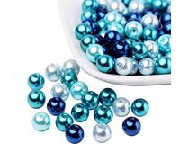 PH PandaHall 100pcs 8mm Glass Pearl Beads, Blue Sew on Pearls Round Pearlized Loose Pearl Beads Imitation Pearls for Vases Bracelet Earring Necklace Jewellery Making Wedding DIY Craft