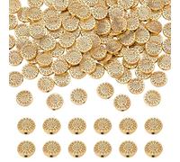 PH PandaHall 100pcs 9.5mm Flat Round Beads Tibetan Style Bead Vintage Retro Flower Spacer Beads Antique Golden Bracelet Bead Spacers for DIY Jewellery Making Bracelet Earring Choker