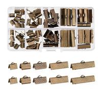 PH PandaHall 100Pcs Assorted Sizes of Antique Bronze Ribbon Clamp End Crimps Bracelet Bookmark Leather Pinch Crimps Sets Size 8-25x6-8x5mm in Box for Jewelry Craft Supplies