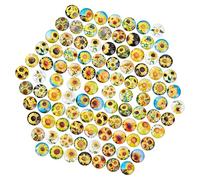 PH PandaHall 100pcs Cabochons Round Mosaic Tiles Sunflower Pattern Half Round Mosaic Printed Glass Dome Cabochons for Photo Pendant Jewelry Making, 12mm
