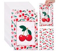 PH PandaHall 100pcs Cherry Party Favor Bags, Red Plastic Cherry Gift Bags with Handles Cherry Goodie Bags for Snacks Gifts Birthday Party Treat Bags Themed Events, 6.42x9.84inch