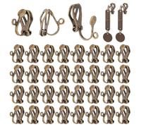 PH PandaHall 100pcs Clip-on Earring Converter, Brass Earring Clips Earring Converters with Easy Open Loop Earring Findings for Non-Pierced Ears DIY Earring Jewelry Crafts Making, Antique Bronze