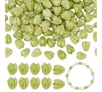 PH PandaHall 100pcs Coral Flower Beads Synthetic Coral Floral Spacer Beads 8x6.5mm Yellow-Green Jewellery Making Beads for DIY Crafts Necklace Bracelet Earring Making Valentine's Day Gift Decoration