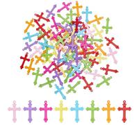 PH PandaHall 100pcs Cross Acrylic Charm Crucifix Cross Pendants Colorful Easter Charms Mixed Cross Beads Charm for Easter Thanksgiving Eid Mubarak Ramadan Bracelet Necklace Jewelry Making 36x22x3mm