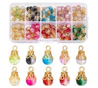 PH PandaHall 100pcs Crystal Dangle Charms 10 Colors Transparent Glass Crackle Beads Pendants Drop Beads with Golden Cap for Earring Necklace Bracelet Jewelry Making DIY Craft, 18mm Long