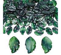 PH PandaHall 100pcs Green Glass Leaf Charms Crystal Leaf Pendants Leaves Glass Pendants for Spring Craft St. Patrick's Day DIY Jewellery Making Earring Bracelet Necklace Wind Chimes, 27.5x17mm