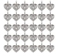 PH PandaHall 100pcs Heart Charms Silver Charms Necklace Charm Hollow Heart Pendants Tibetan Alloy Love Charm for Jewellery Making Anniversary Valentine's Day Wedding Party Decor 18x15mm