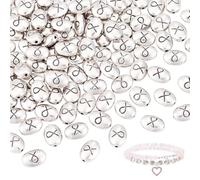 PH PandaHall 100pcs Ribbon Beads for Bracelets Antique Silver Oval Spacer Beads, Awareness Ribbon Bead Tibetan Alloy Metal Charms Bead for Bracelet Necklace Jewellery Making, Hole: 1mm