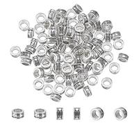 PH PandaHall 100pcs Rondelle Spacer Beads, Large Hole Spacers Hair Beads Tibetan Alloy Antique Silver European Bead for Bracelet Necklace Braid Hair DIY Jewellery Making, 8mm, Hole: 5mm