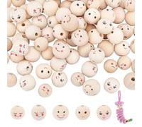 PH PandaHall 100pcs Smile Face Wooden Beads, 5 Styles Doll Head Beads Natural Wood Craft Bead with Smily Face Spacer Bead for Garland Keychain Pendants Making Home Party Dector Macrame Crafts, 15~18mm