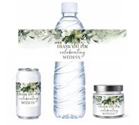PH PandaHall 100pcs Thank You Water Bottle Labels, Green Leaves Flower Bottle Stickers Decorative Waterproof Bottles Wraps for Wedding Bridal Showers Birthday Party Favors Celebration