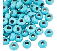 PH PandaHall 100pcs Turquoise Gemstone Beads Large Hole Cracked Beads, Turquoise Stone Beads European Beads Round Spacer Beads for Bracelet Necklace Earrings Jewellery Making, Hole: 5.5mm