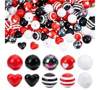 PH PandaHall 100pcs Valentine's Beads Kits 20mm Black Red Bubblegum Beads 16x19mm Heart Bead Chunky Bubble Gum Bead for Valentine's Day Mother's Day Weddings Jewellery DIY Pens Bracelet Necklace