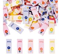 PH PandaHall 100pcs Woven Clothing Label Fabric Handmade Labels Flower Pattern Sew on Labels Tags for Sewing Knitting Hat Scarf Costume Decoration (DIY-TA0005-32-YS-EU)
