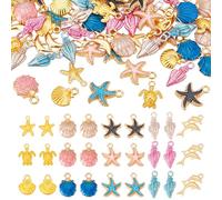 PH PandaHall 104Pcs 13 Styles Ocean Starfish Seashell Conch Charms, Colourful Enamel Ocean Beach Charms for DIY Jewellery Making Necklace Bracelet Earring Summer Wedding Party Favor Gifts