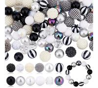 PH PandaHall 106pcs Chunky Beads 13 Styles Bubblegum Beads Black and White Crafts Bead Resin Chunky Bubble Gum Bead for Pen Chain Party Decoration DIY Jewellery Making 16/18/20mm