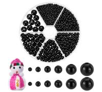 PH PandaHall 1070pcs Black Beads 3/4/5/6/8/10mm Black Eyes Beads Smooth Craft Bead Round Spacers Embroidery Bead for DIY Jewellery Making Crafting Eyes Knitting Amigurumi Decorations