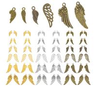 PH PandaHall 108Pcs 6 Styles Wing Charms, 3 Colours Feather Wings Bead Pendants, Easter Dangle Angel Wing Charms Tibetan Style Alloy Pendants for Necklace Bracelets Jewellery Making Crafts