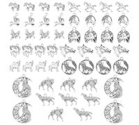PH PandaHall 108pcs Horse Charms Antique Silver Wolf Charms, Tibetan Style Alloy Animal Dangle Pendants for Necklace Bracelet Earring Keychains Jewelry Making DIY Crafts