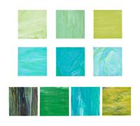 PH PandaHall 10pcs 10 Colors Glass Sheets, 3.9 x 3.9 Inch Square Cathedral Mosaic Tiles, Green Blue Variety, for DIY Projects and Home Decoration