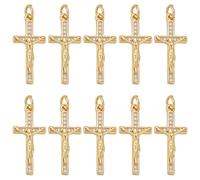 PH PandaHall 10pcs 18k Gold Plated Cubic Zirconia Cross Charms Rosary Making Supplies Western Jewellery Charms for Handmade Bracelets Necklaces Christmas Birthday Religious Decoration