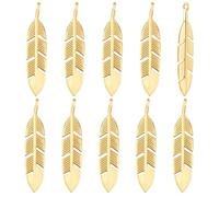 PH PandaHall 10pcs 18k Real Gold Plated Feather Charms, 3.3cm Long Goldn Feather Pendants Brass Feather Dangle Charms Keychain Charm for DIY Earring Necklace Bookmark Jewellery Making