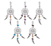 PH PandaHall 10pcs 5 Color Dangling Dream Catcher Charm Pendants Dreamcatcher Feather Filigree Ethnic Ornament for Keyring Necklace Jewellery Making