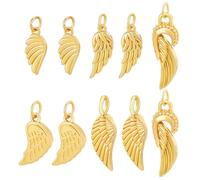 PH PandaHall 10pcs 5 Styles Angel Wings Charms, 18K Gold Plated Brass Golden Wing Feather Pendant Fairy Charms with Jump Ring for DIY Necklace Bracelet Earring Keychain Craft Jewellery Making Supplies