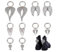 PH PandaHall 10pcs 5 Styles Angel Wings Shoe Charms Tibetan Style Shoe Charms Gothic Punk Boot Decorations Antique Silver Shoelace Pendant with Spring Gate Rings for Boots Sneakers Bag Purse Women