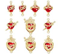 PH PandaHall 10pcs 5 Styles Cubic Zirconia Red Heart Charms Love with Sword Link Pendants 1 inch Gold Heart Connector Charms Gothic Pendant for Earring Bracelet Necklace Jewelry Valentine Day Gift