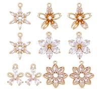 PH PandaHall 10pcs 5 Styles Flower Rhinestone Charms Crystal Charms Shiney Diamond Pendants Sparkling Charm for Earrings Necklaces Bracelet Jewellery Making 14~18mm