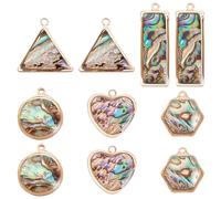 PH PandaHall 10pcs 5 Styles Natural Abalone Shell Charms Paua Shell Pendants Sea Shell Pendants Heart Round Rectangle Triangle Hexagon Charms for Bracelet Necklace Earrings Jewellery Making