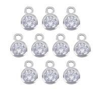 PH PandaHall 10Pcs 925 Sterling Silver Charm Pendant Cubic Zirconia Charm Flat Round Charms Gemstone Pendants 4x5.5mm Silver Charms Metal Charms for Necklace Bracelet Earring Jewellery Making