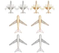 PH PandaHall 10pcs Airplane Brooch Pins 4 Styles Rhinestone Crystal Aircraft Brooches Flight Plane Tie Pins Lapel Pin for Women Men Suit Shirt Sweater Hat Coat Dress Bag Accessories, Platinum, Gold