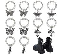 PH PandaHall 10pcs Alloy Shoe Charms 5 Styles Gothic Punk Boot Pendants Vintage Butterfly, Cross, Crow Charm for Sneaker Dress up Shoes Bag Keychain Decor, 2~2.2inch