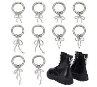 PH PandaHall 10pcs Bowknot Shoe Charms, 5 Styles Goth Boot Shoelace Charms Detachable Metal Shoe Decoration Sweet Bow Charm Shoes Clips with Buckle for Sneakers Boots Women, Platinum