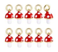 PH PandaHall 10pcs Mushroom Charms 18K Gold Plated Red Mushroom Pendants 3D Mushrooms Dangle Pendants Enamel Brass Mushrooms Charms for Jewellery Making Bracelet Earring Necklace Keychain DIY Crafts