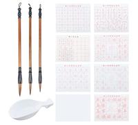 PH PandaHall 10pcs No Ink Chinese Calligraphy Set, Gridded Brush Water Writing Cloth Paper with Sienna Chinese Traditional Calligraphy Brushes and Water Dish for Beginners Practice